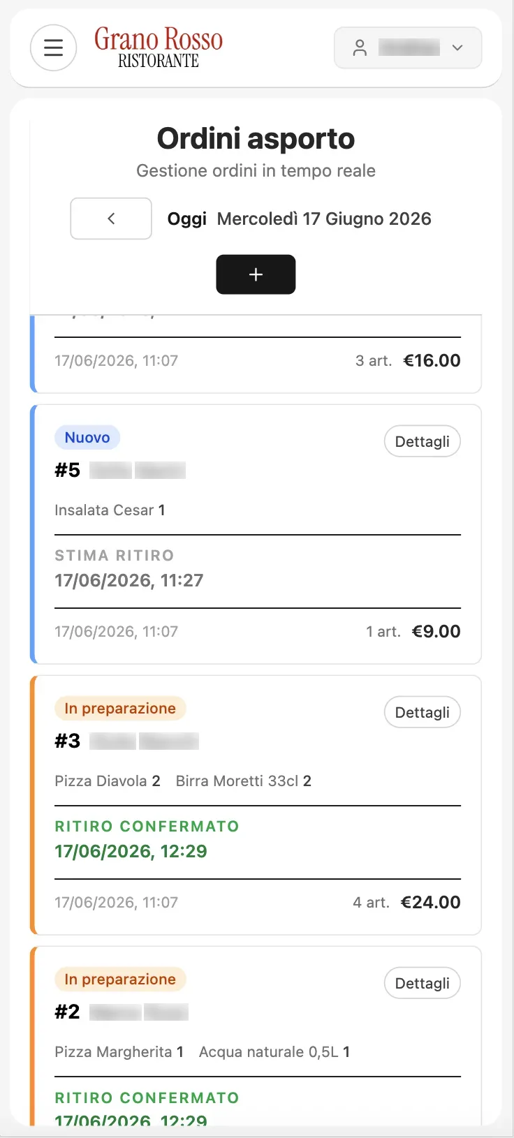 Ordini asporto dal telefono