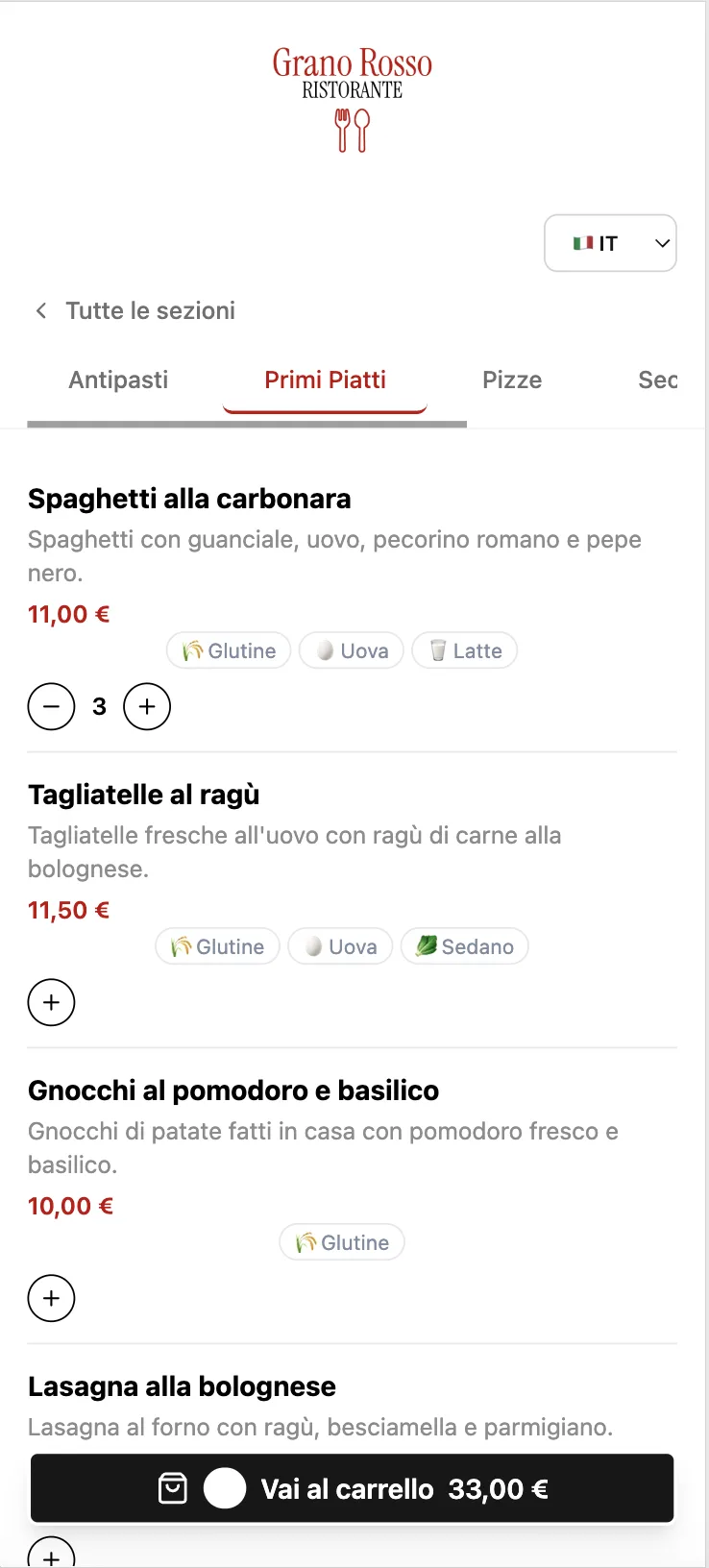 Ordine online dal telefono con carrello